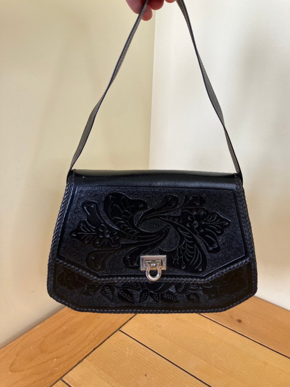 Black Embossed Leather Purse Western Style Small Shoulder Bag